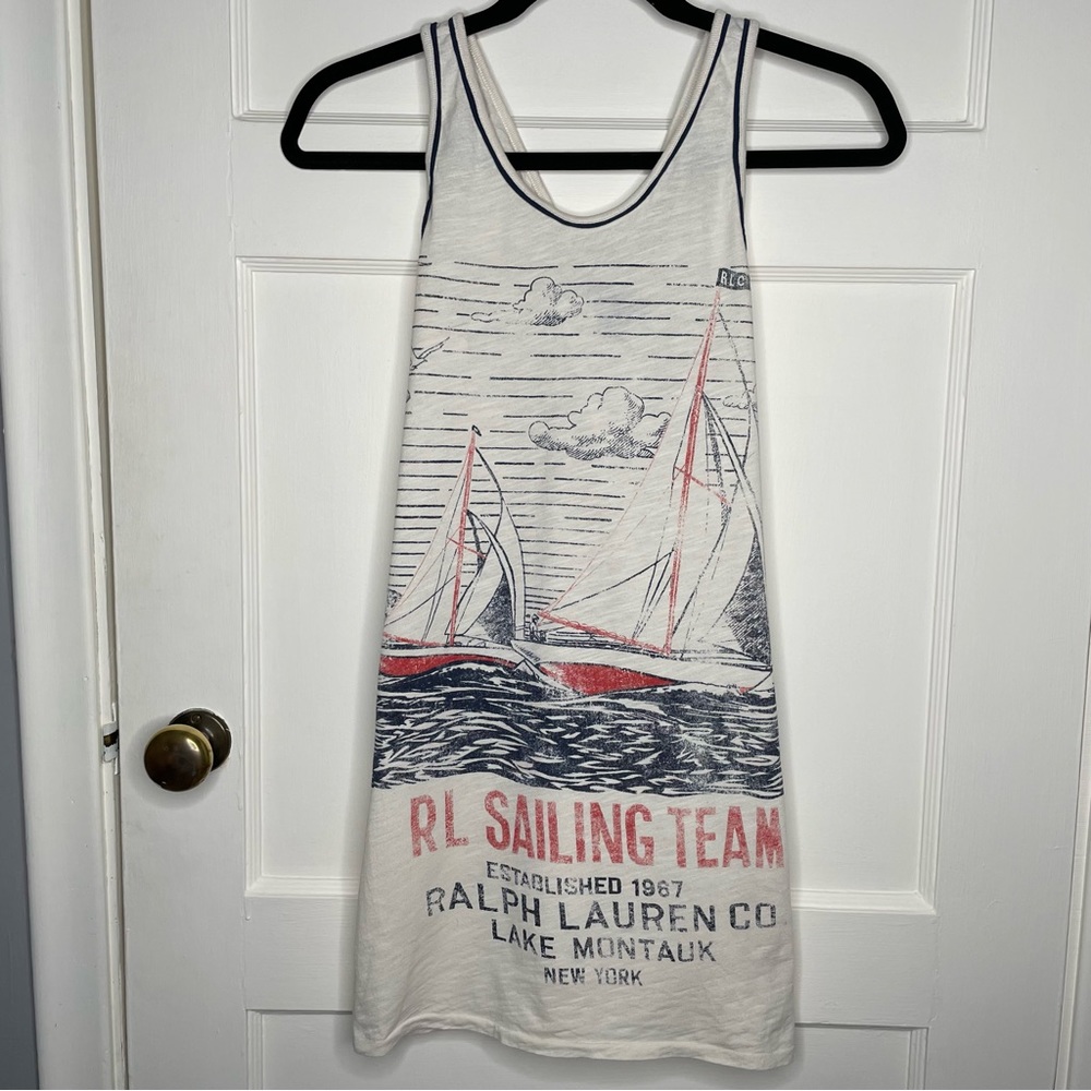 Ralph Lauren Girl’s Tank Dress RL Sailing Team Red, White, and Blue Print M 8-10